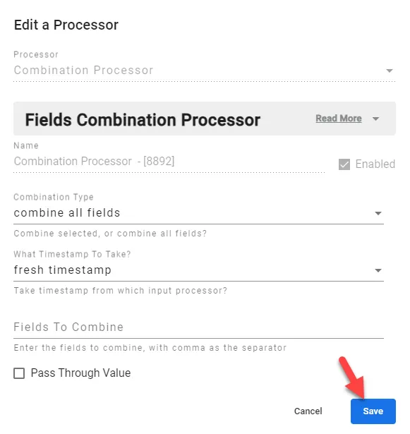 Combination Pocessor dialog box