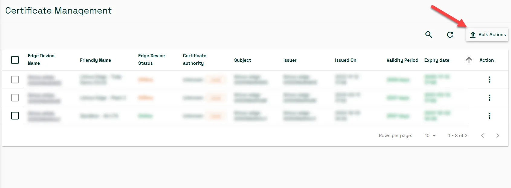 Certificates Management pane