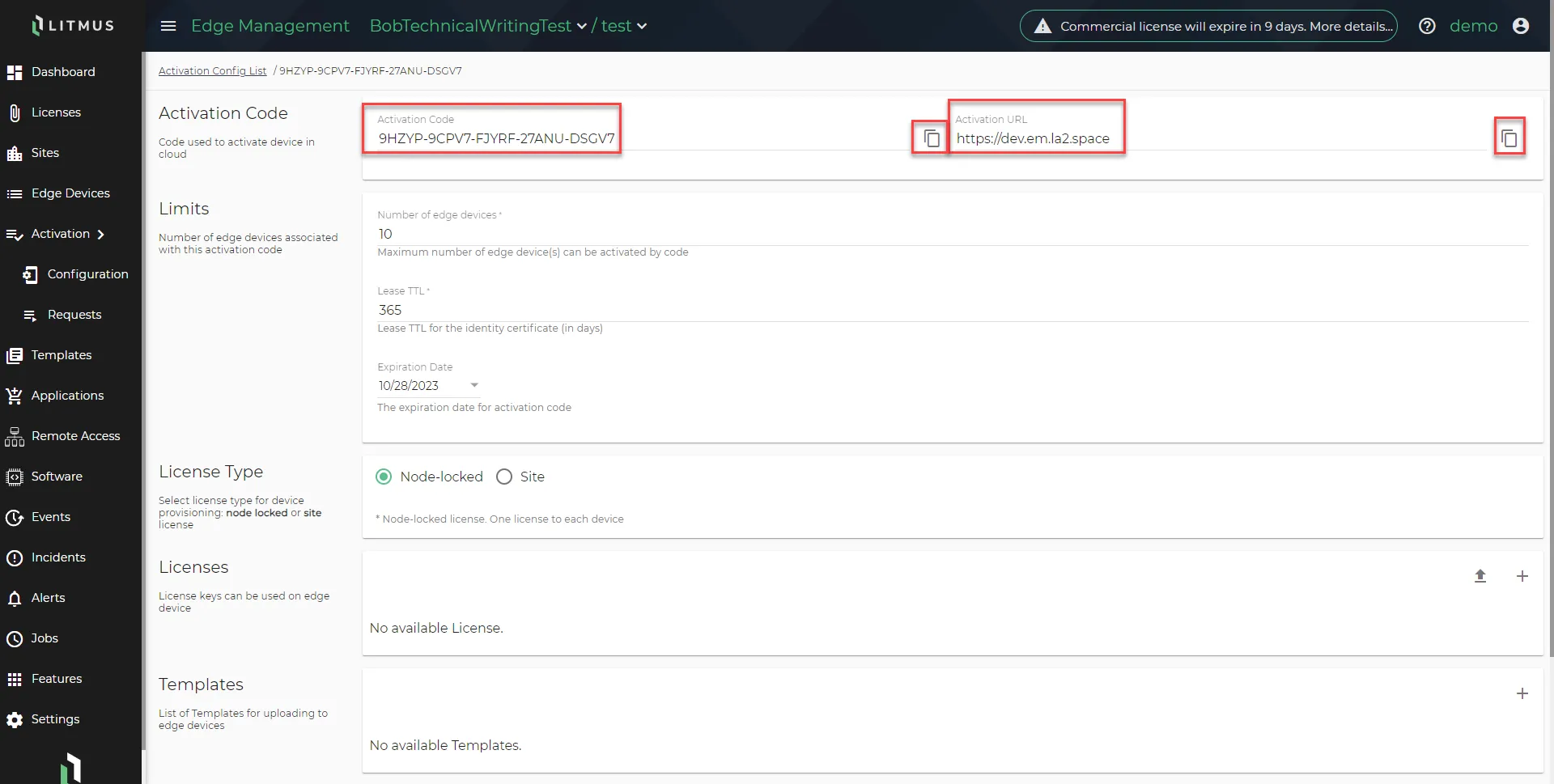 Retrieve activation code/URL Retrieve activation code/URL