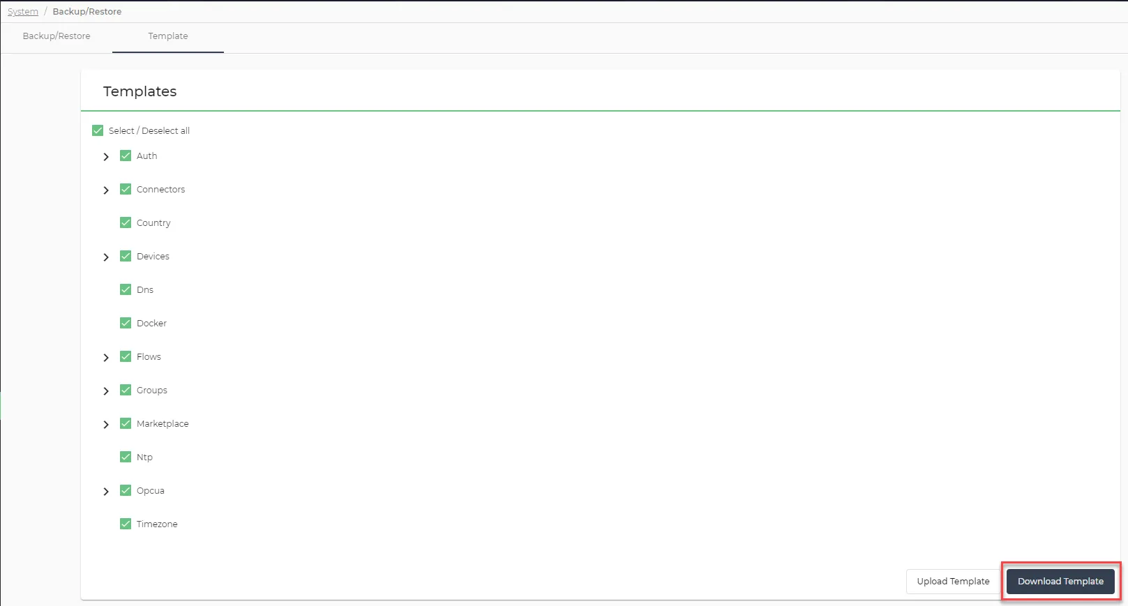 The Download Template button The Download Template button
