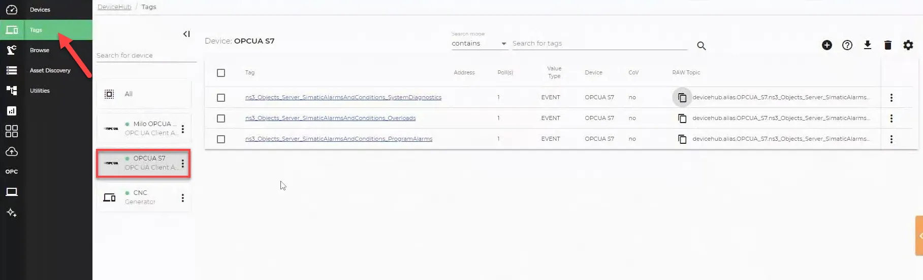 Tags section