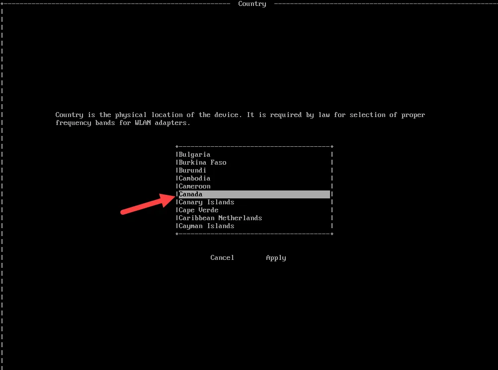 Terminal User Interface (TUI) of an edge device
