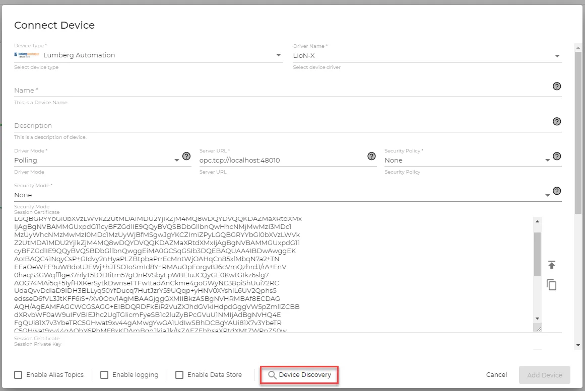 Device Discovery option Device Discovery option