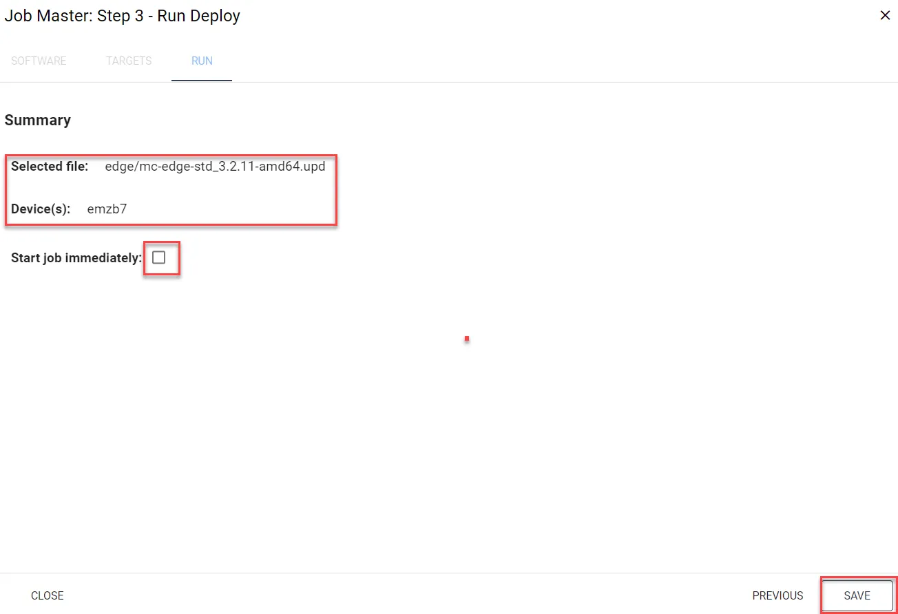 Software Update Job UI Step 3: Run Deploy