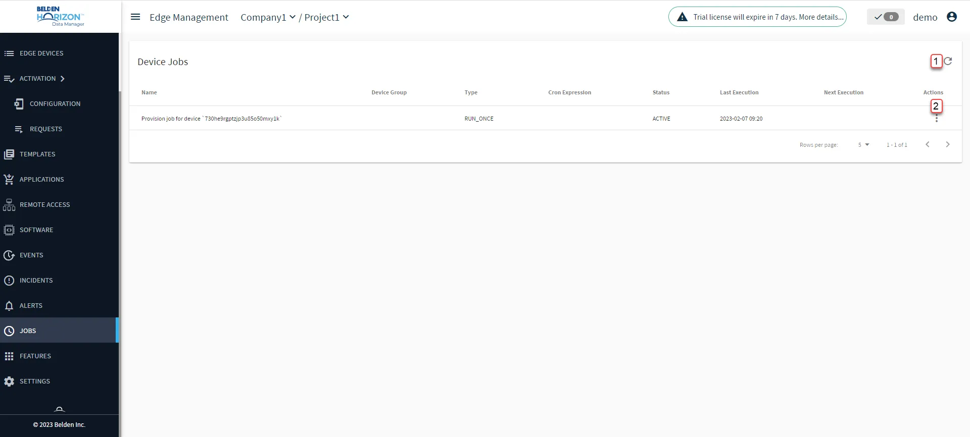 Belden Horizon Data Manager User UI : Jobs