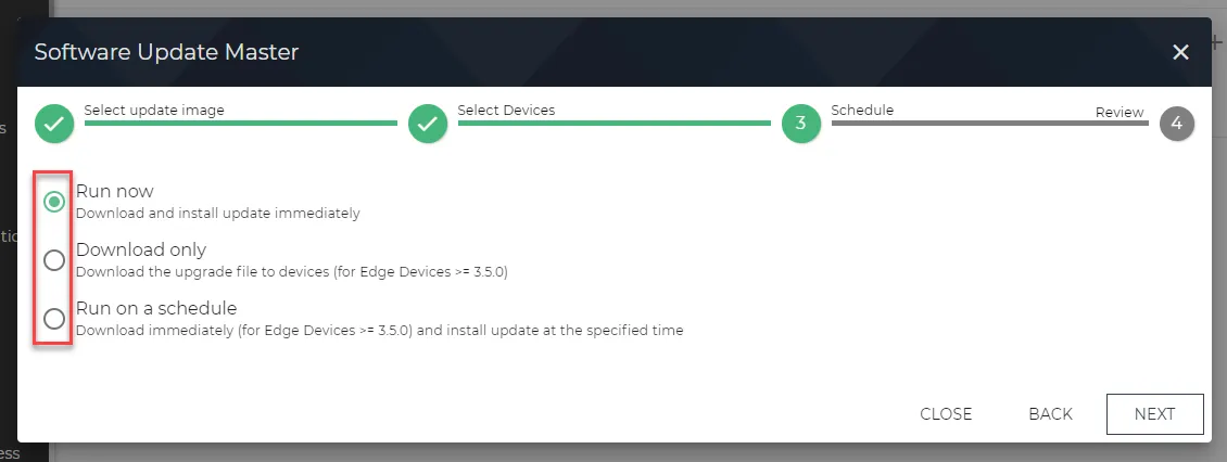 Software Update Task UI Step 3: Schedule Software Job