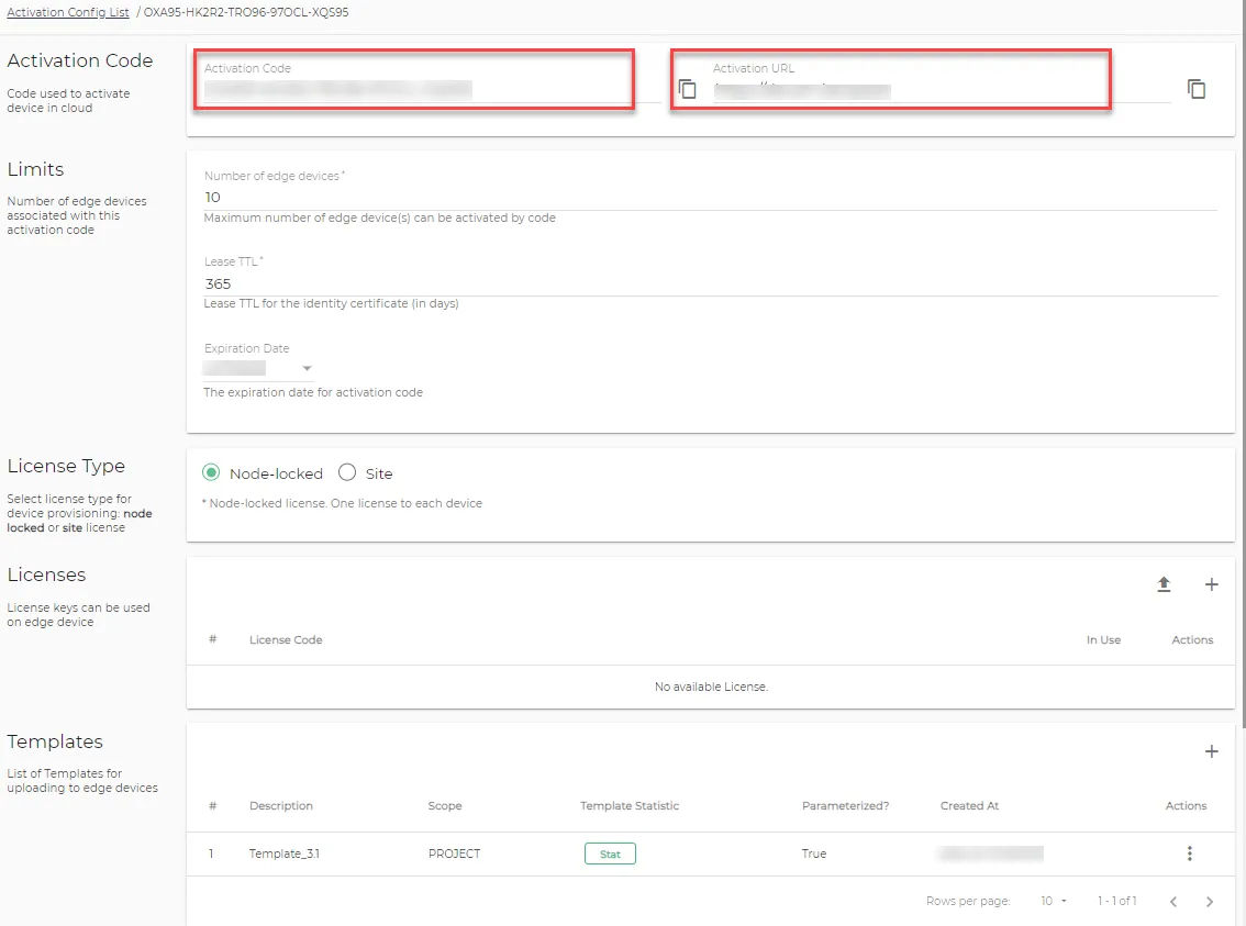 Activation Configuration page