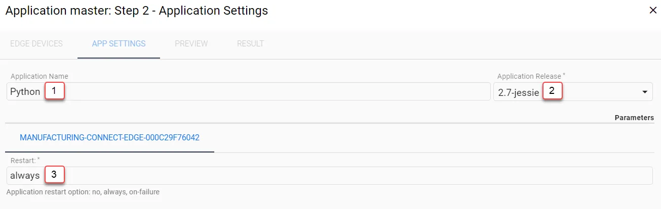 Deploy an Application Step 2: Select application settings