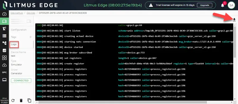 The Logs tab