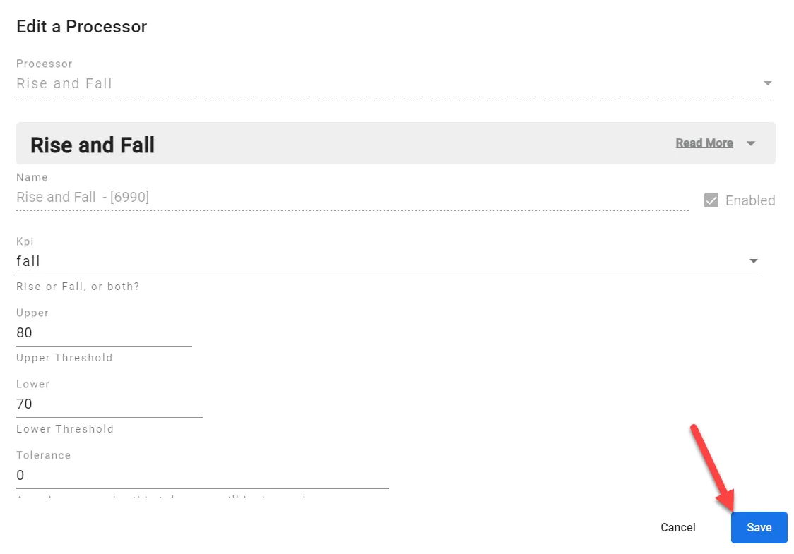 rise and fall dialog box