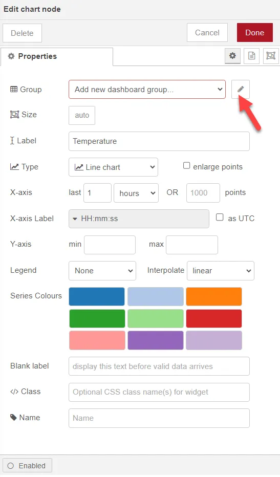 Edit chart node dialog box