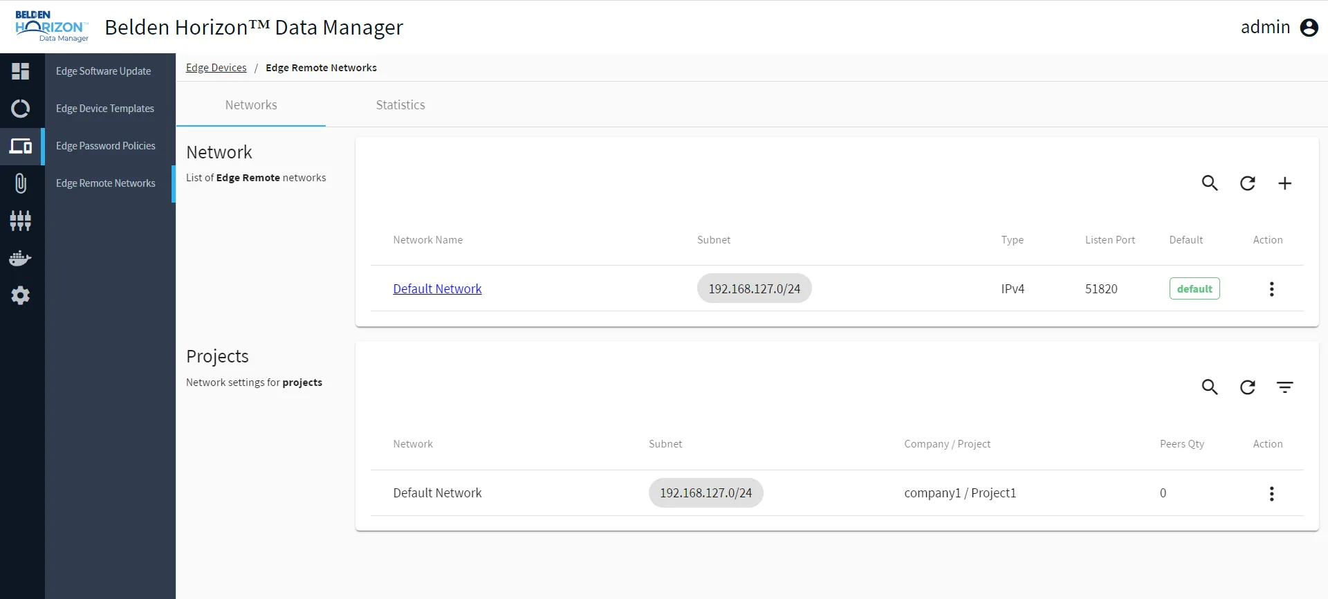 Belden Horizon Data Manager Admin Console: Edge Remote Networks