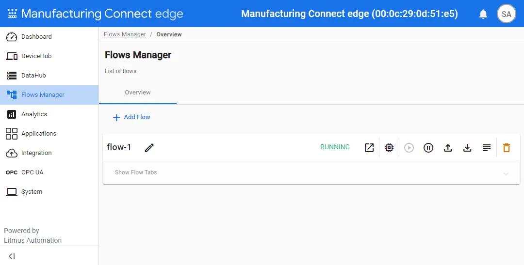 Flows Manager pane