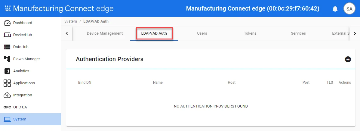 Authentication Providers pane