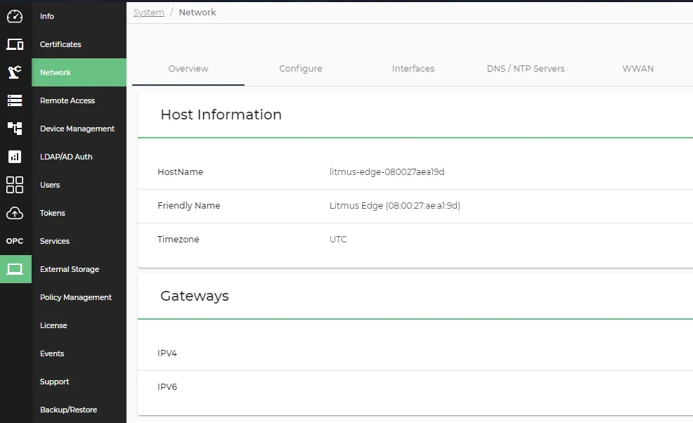The System Network pane The System Network pane