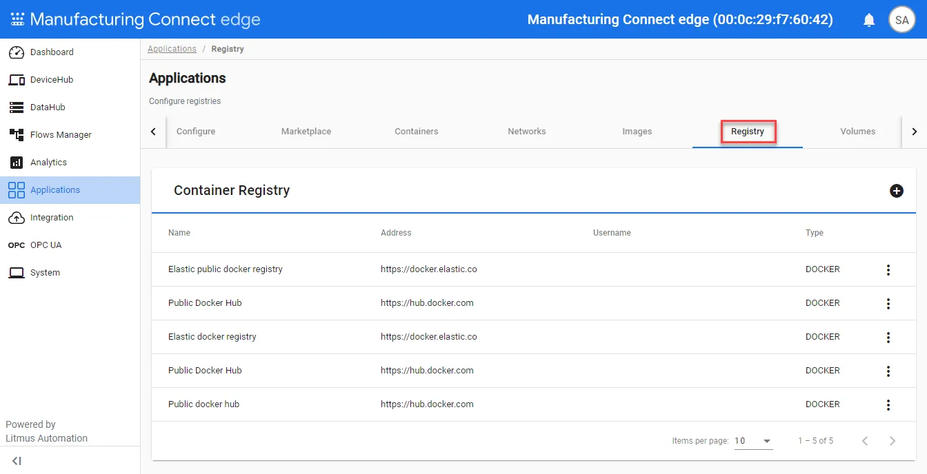 Registry pane