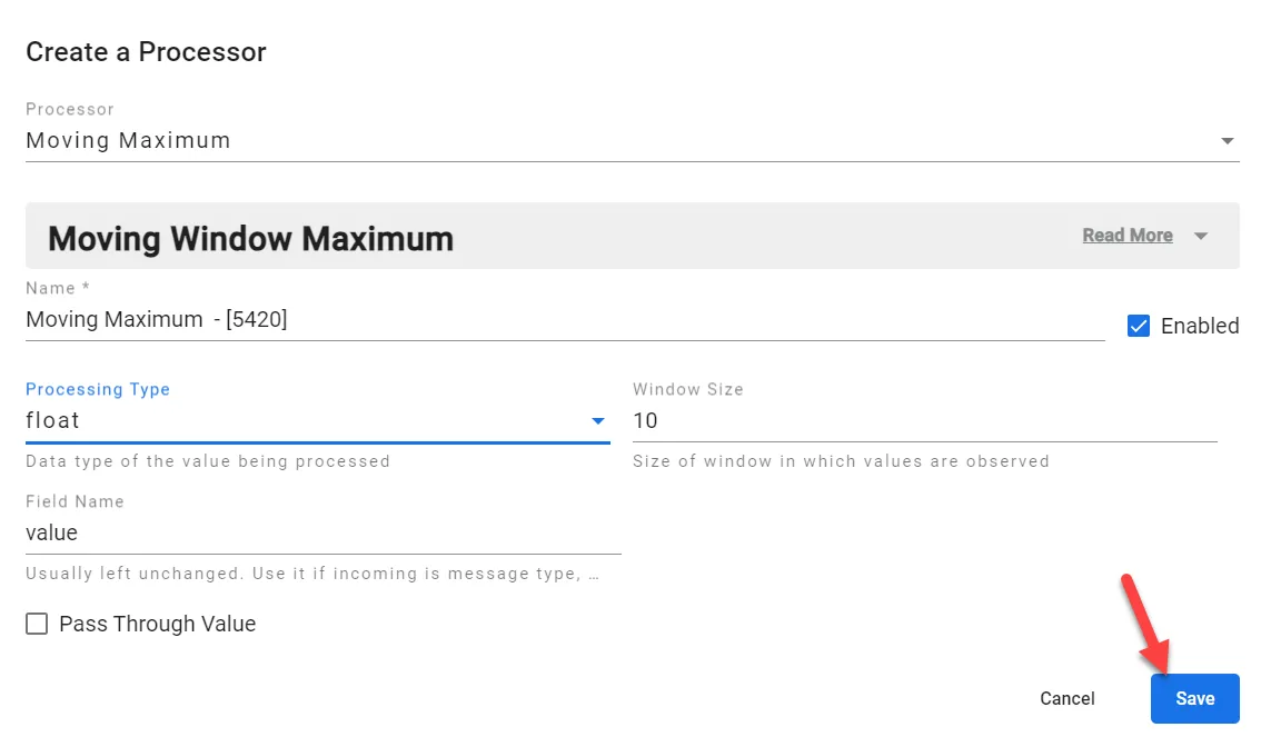 Moving Maximum dialog box
