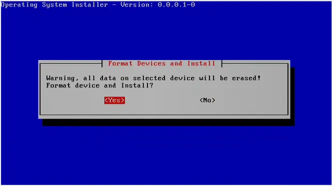 Format Devices and Install message Format Devices and Install message
