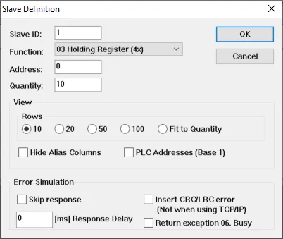 Slave Definition dialog box