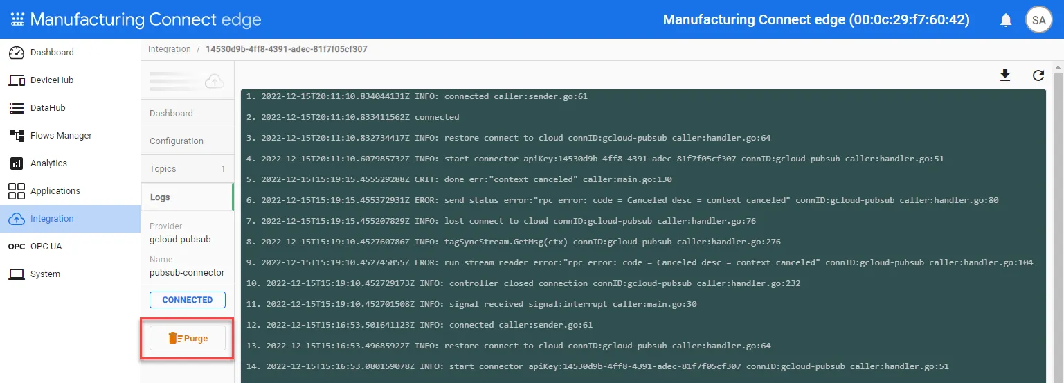 Purge data option Purge data option