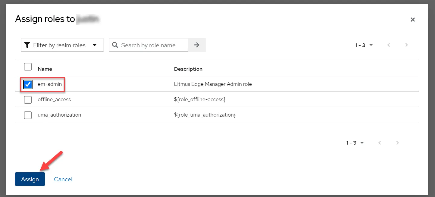 Assign roles dialog box