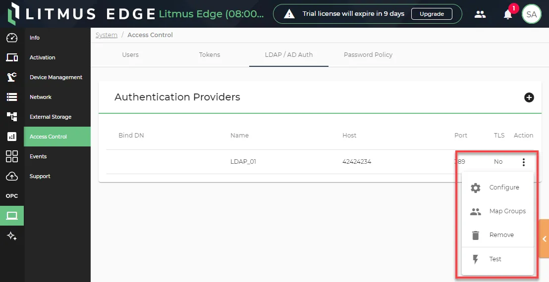 Management options for LDAP providers