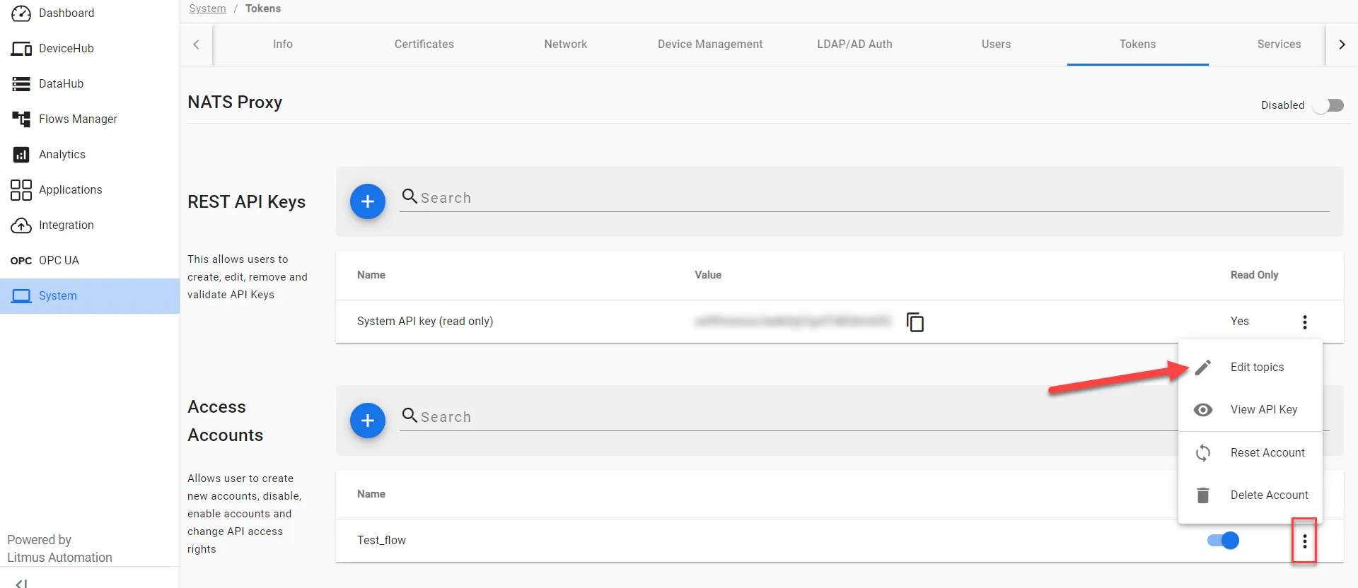 System Tokens page