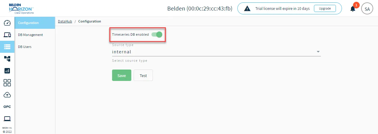 Timeseries DB toggle