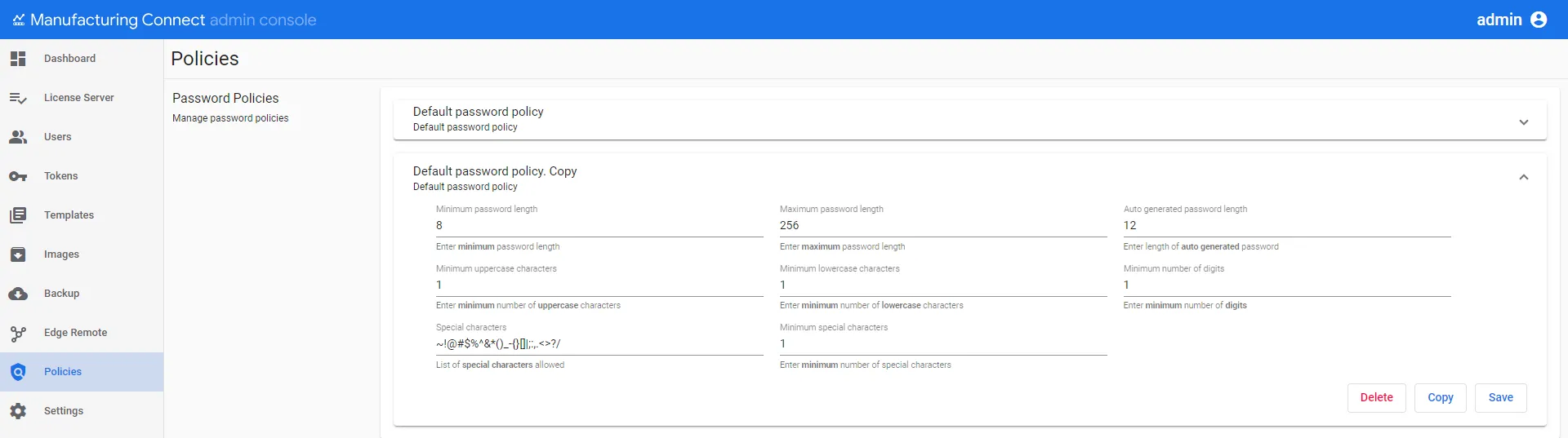Password policy parameters Password policy parameters