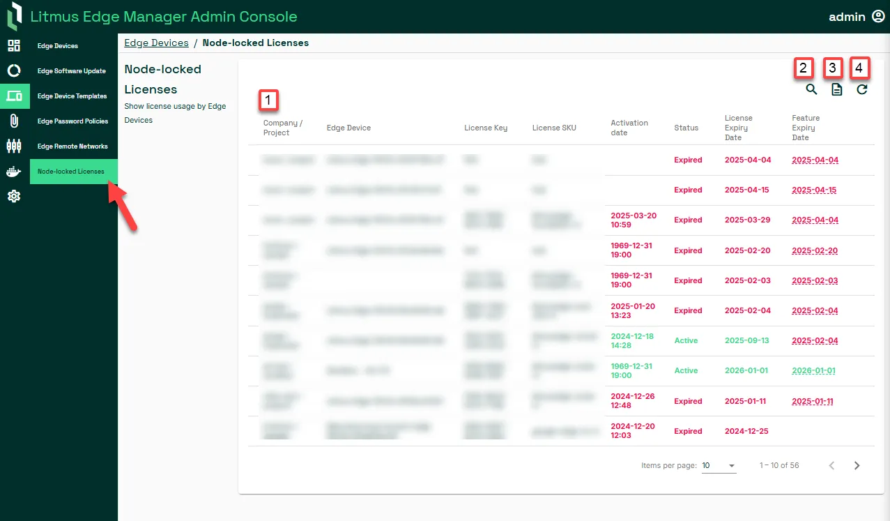 Node-locked Licenses pane