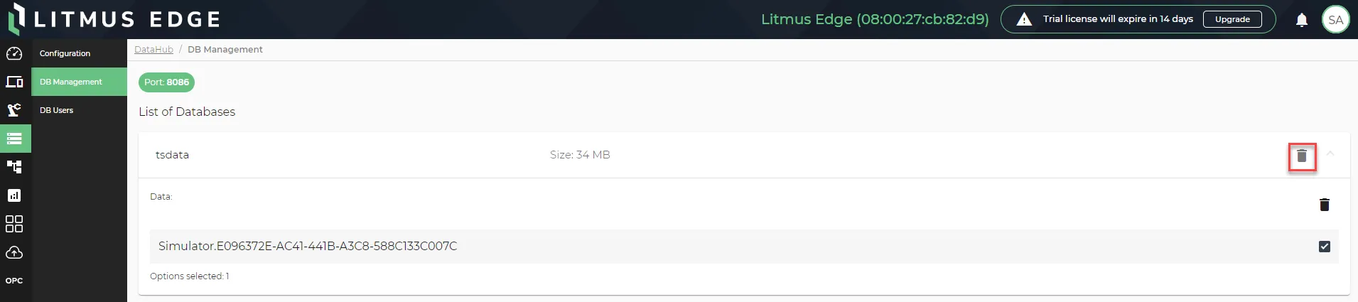 The Remove Database icon