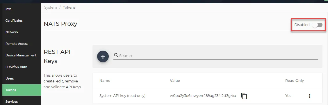 Enable/Disable toggle for NATS Proxy