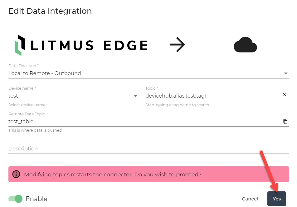 Edit data integration dialog box