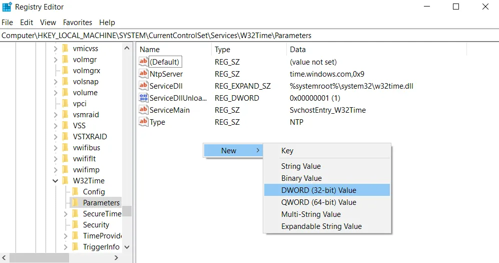 Create New DWORD item