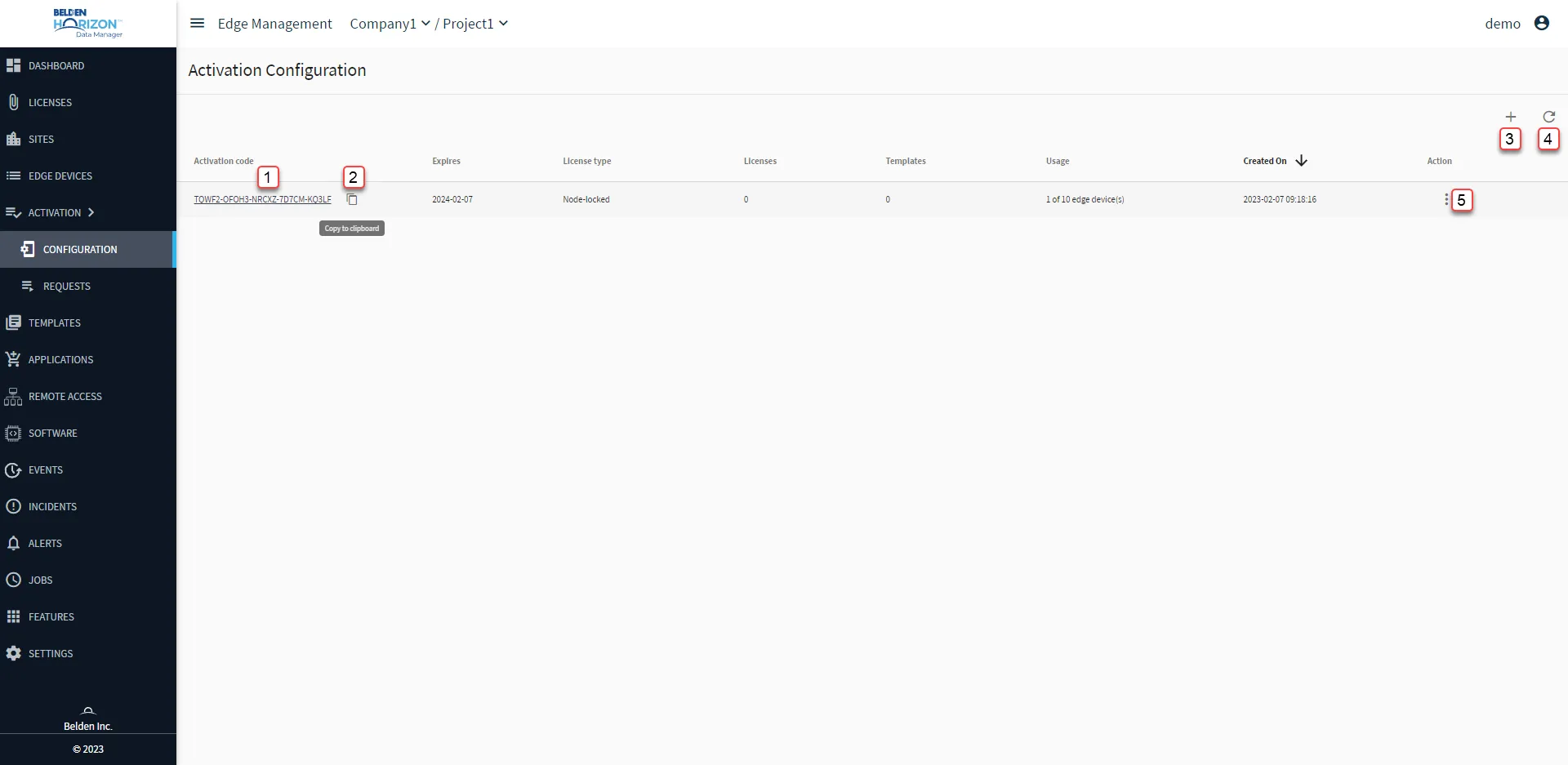 Belden Horizon Data Manager User UI : Activation > Configuration Belden Horizon Data Manager User UI : Activation > Configuration