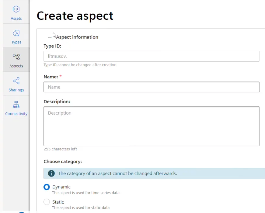 Create aspect dialog box Create aspect dialog box