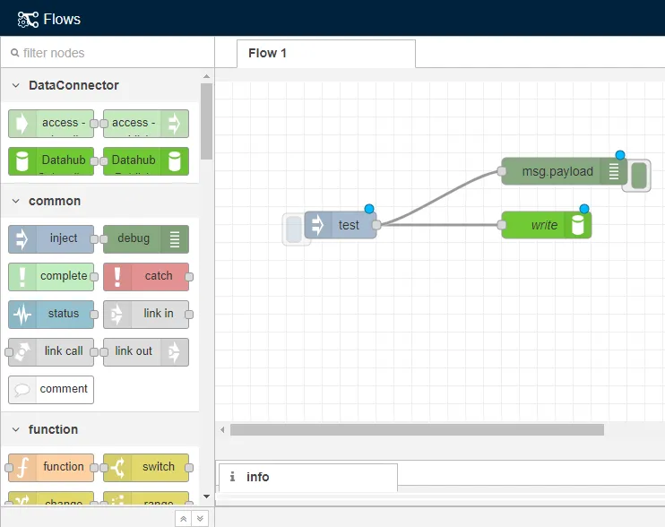 The debug node connected to existing flow