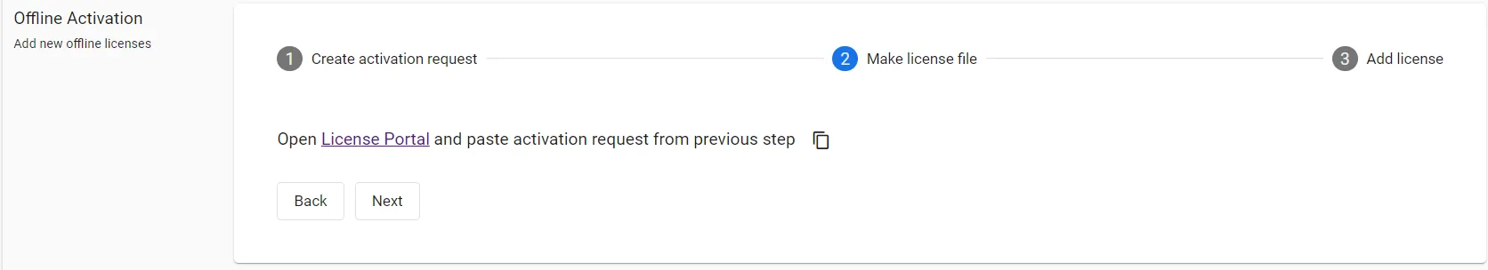 Manufacturing Connect Admin Console : License Server Management : Offline Activation Step 2
