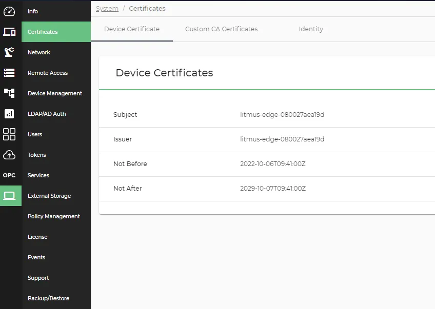 The Certificates pane