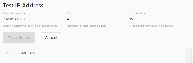 Test IP Address interface : only initial ping Test IP Address interface : only initial ping