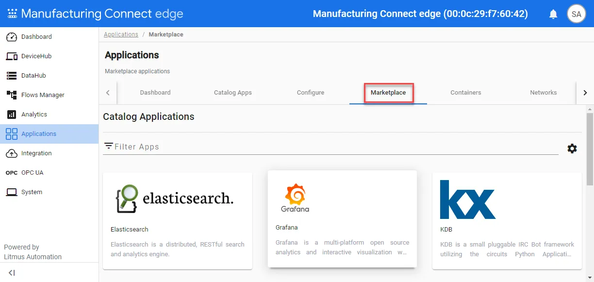 Applications Marketplace pane Applications Marketplace pane