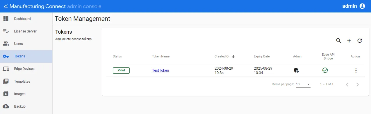 Manufacturing Connect Admin Console: Tokens Manufacturing Connect Admin Console: Tokens