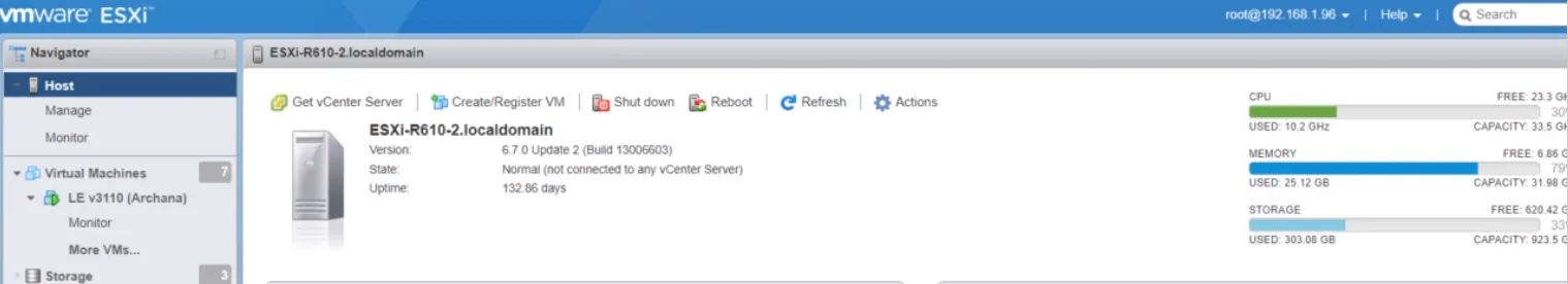 ESXi Application window ESXi Application window
