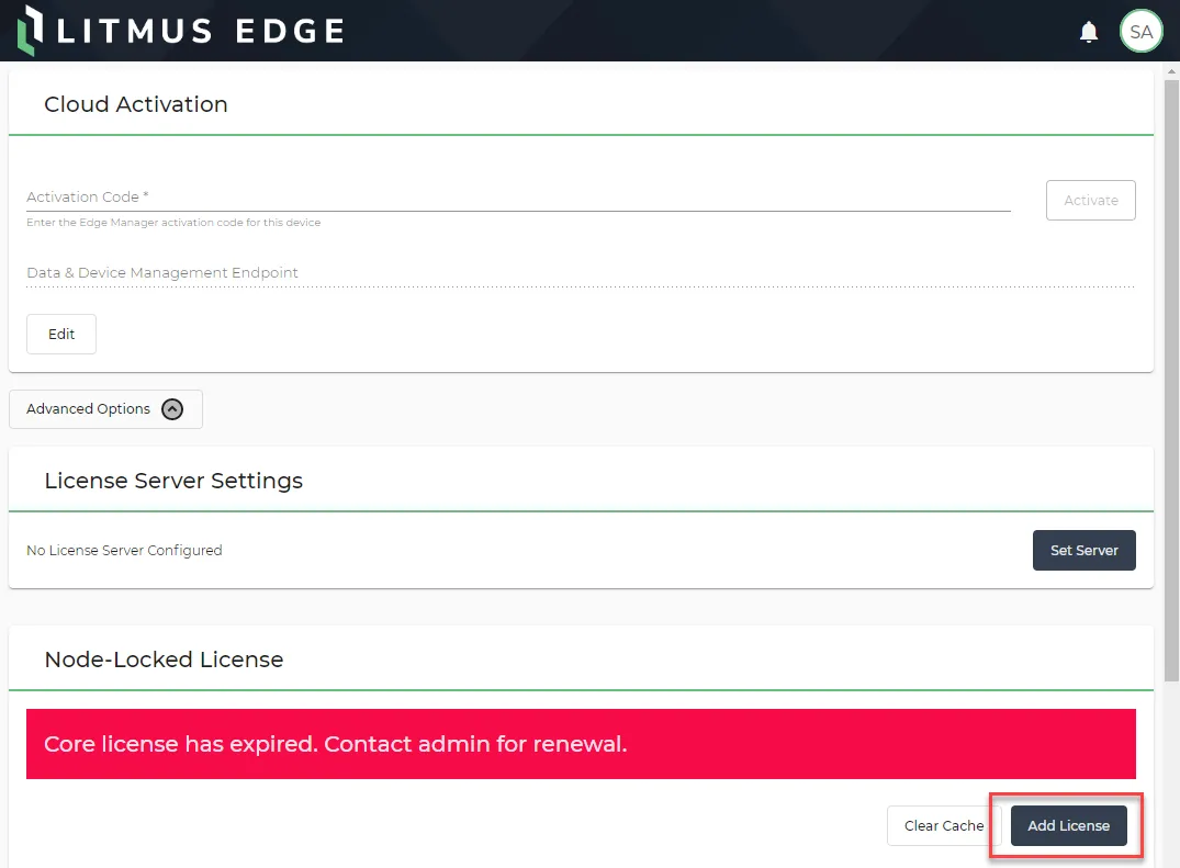 The Add License button