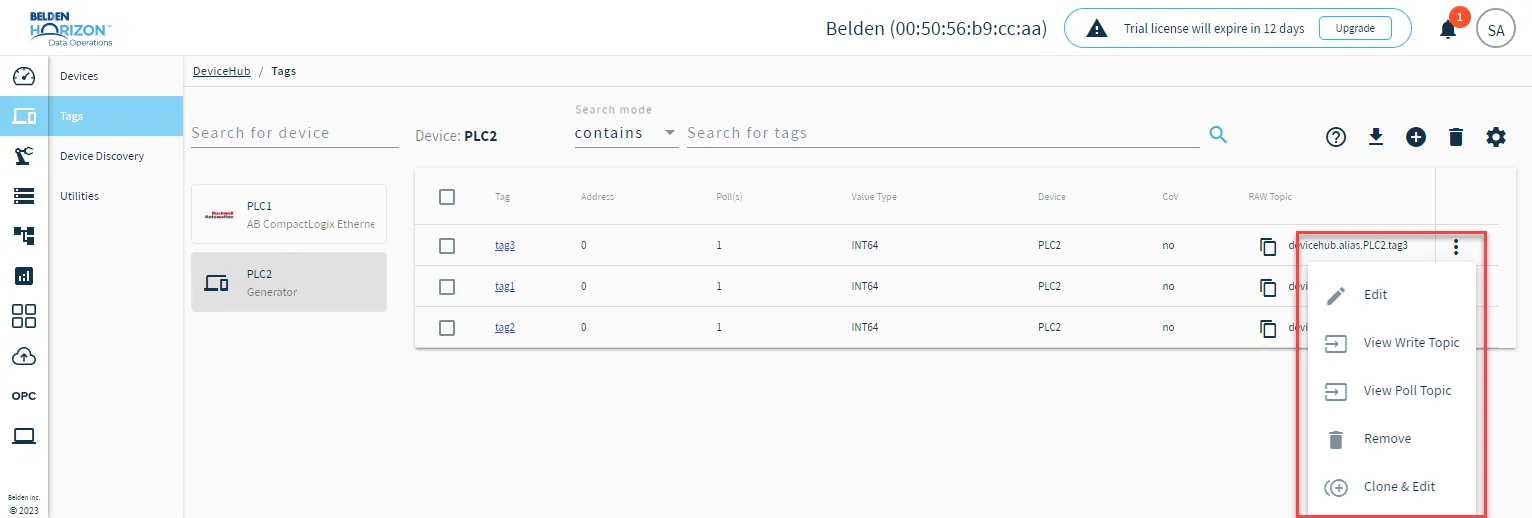 Tag management options