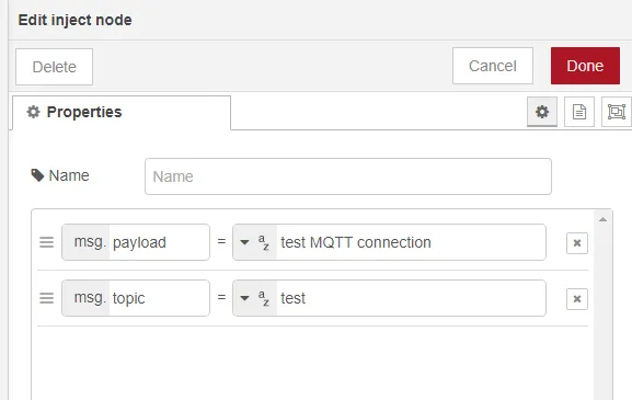 Inject node properties