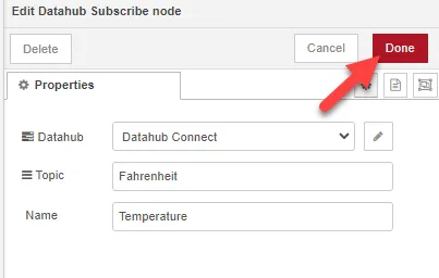 Edit Datahub Subscribe node dialog box