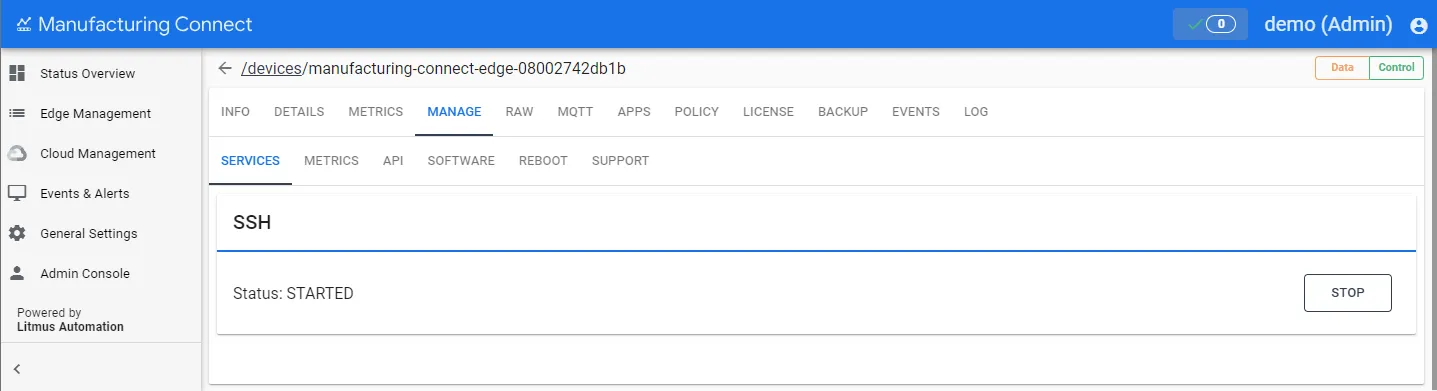 Services sub-tab Services sub-tab