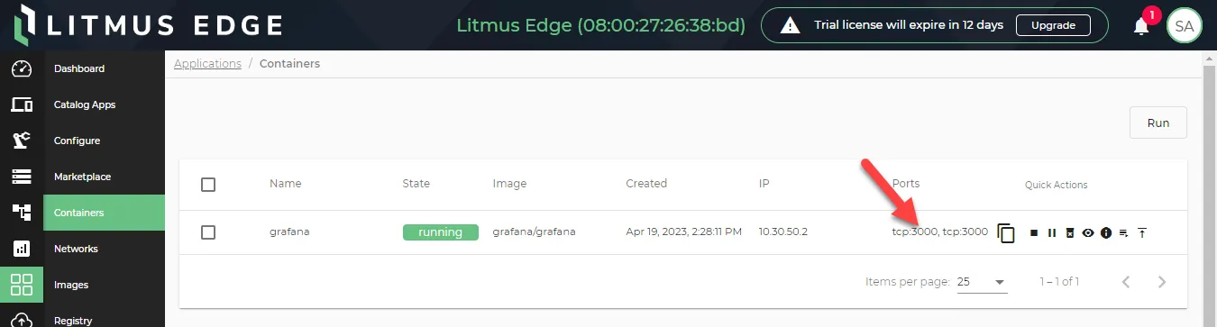 Grafana port