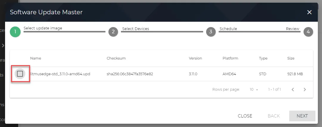 Software Update Task UI Step 1: Select Software